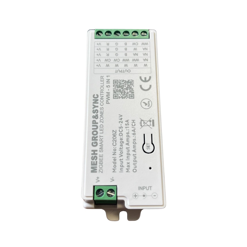 Centralina Controller 5 In 1 ZigBee, RF 2.4G TUYA, Smart Life, Max 15A Tot. (6A/CH) DC5-24V 360W, Per Striscia Led Mono Colore, CCT, RGB, RGBW, RGBCCT