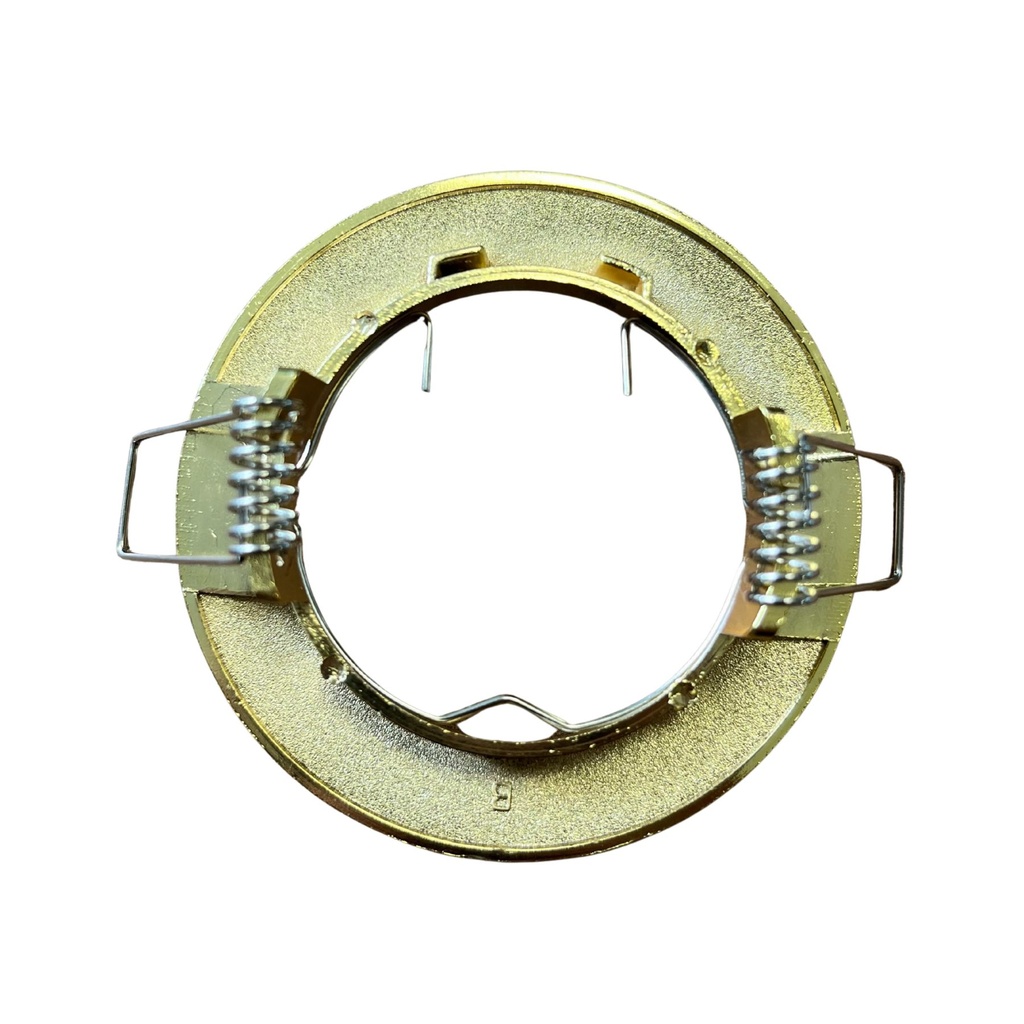 Porta Faretto Led Colore Oro Satinato Rotondo, Foro 60mm, 76X32mm, Per Led GU10 MR16, Modello Fisso Con Molla