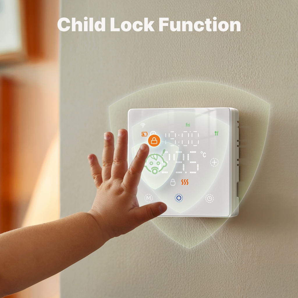 Termostato WIFI Con Batteria Bianco, Per Caldaia a Gas Boiler, APP TUYA Smart Life, Quadrata Montaggio da Esterno Oppure Incasso Scatola 502