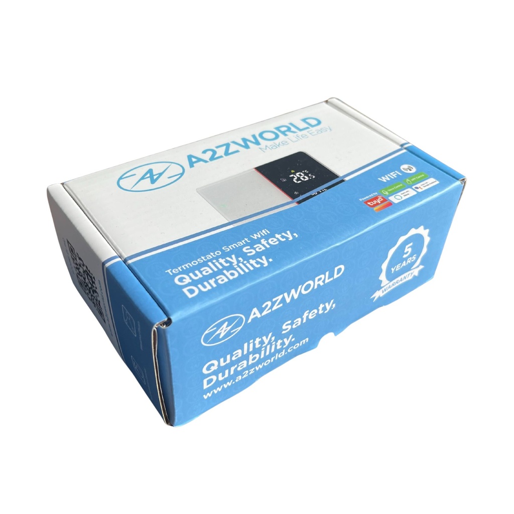 A2ZWORLD Termostato WIFI Con Meteo Protocollo WIFI 2.4G TUYA, Smart Life Rettangolare Compatibile Con Scatola 502 e 503 Riscaldamento Caldaia a Gas Bianco / Nero 5A 95-240V IP20