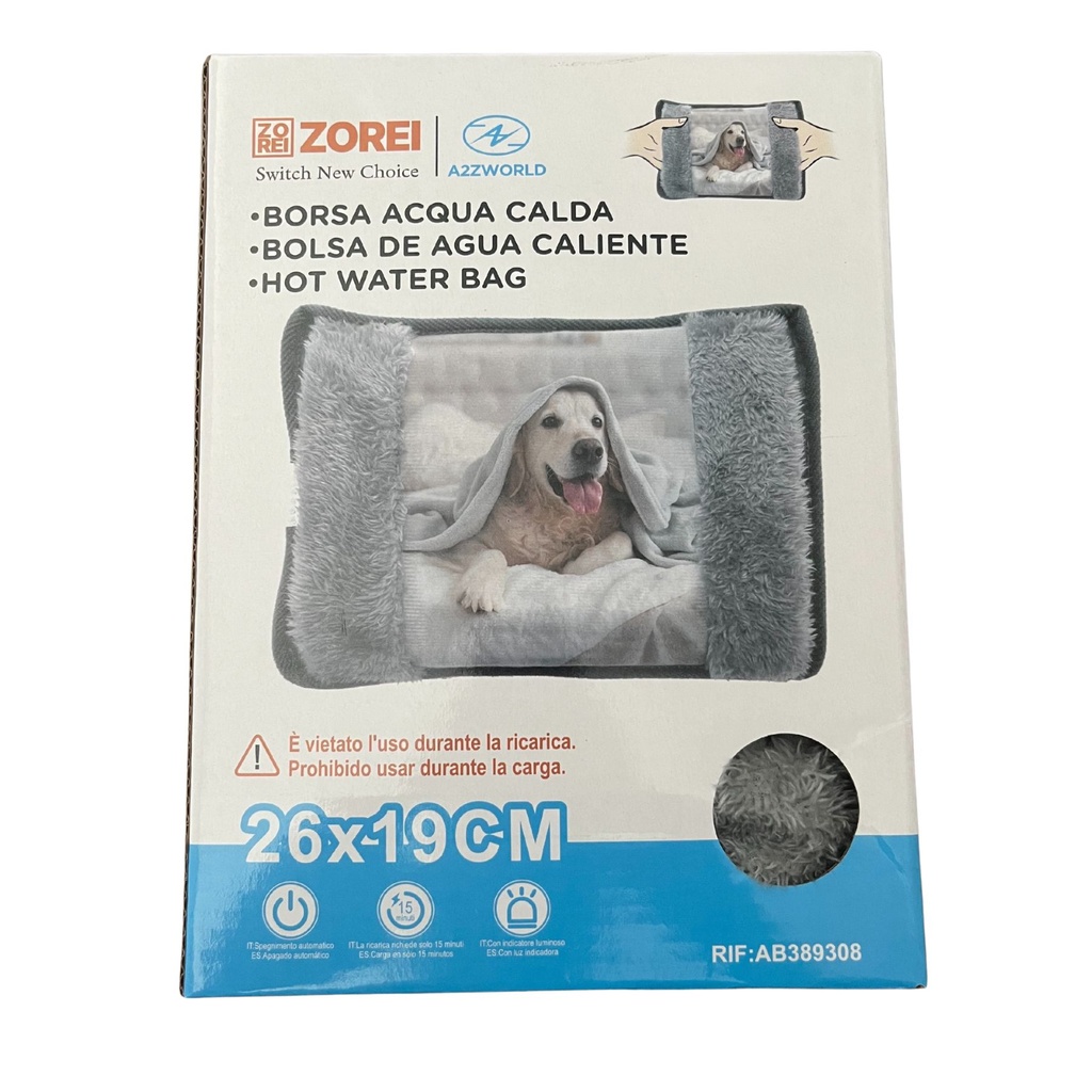 Borsa Acqua Calda Elettrica 400W Tiene Caldo per 8 ore Ricarica Veloce e Tessuto Morbido Con Disegno Cane Simpatico