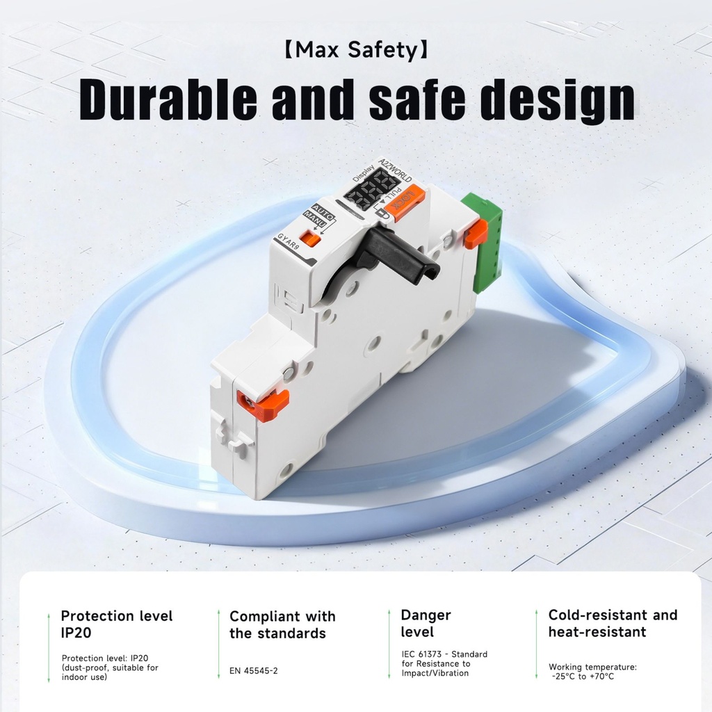 Modulo di Riarmo Automatico per Differenziale e Magnetotermico Differenziale, 220V, 1 Modulo DIN, 3 Tentativi (10s/60s/300s), Contatti Puliti NO per Comando Remoto, Compatibile con Serie GYR10/PL8HM/PL8M2/PR8NM/PB8H/PN8H