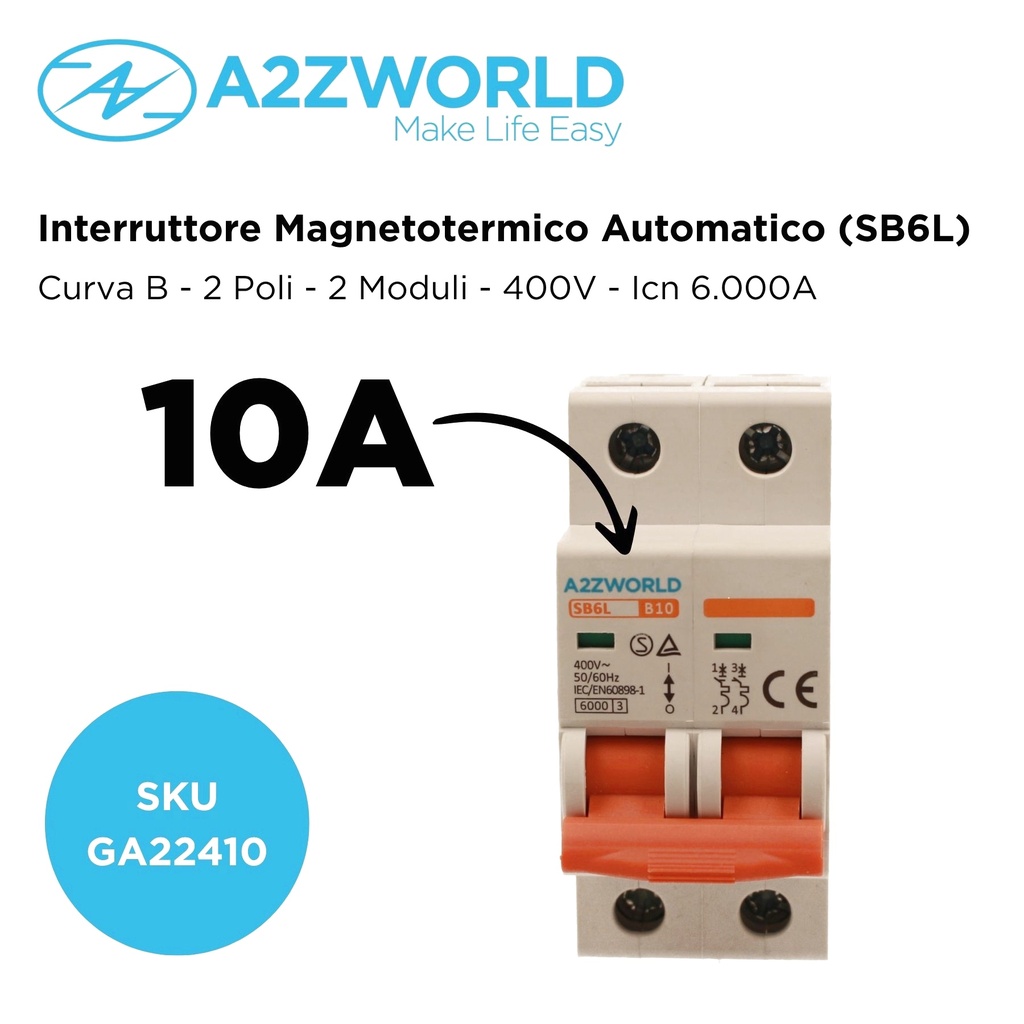 MCB Interruttore Magnetotermico Automatico Curva B 2P 2M 6000A B10A AC 400V IP20 SB6L