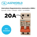 MCB Interruttore Magnetotermico Automatico Curva B 2P 2M 6000A B20A AC 400V IP20 IEC60898-1 SB6L