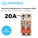 MCB Interruttore Magnetotermico Automatico Curva B 2P 2M 6000A B20A AC 400V IP20 SB6L