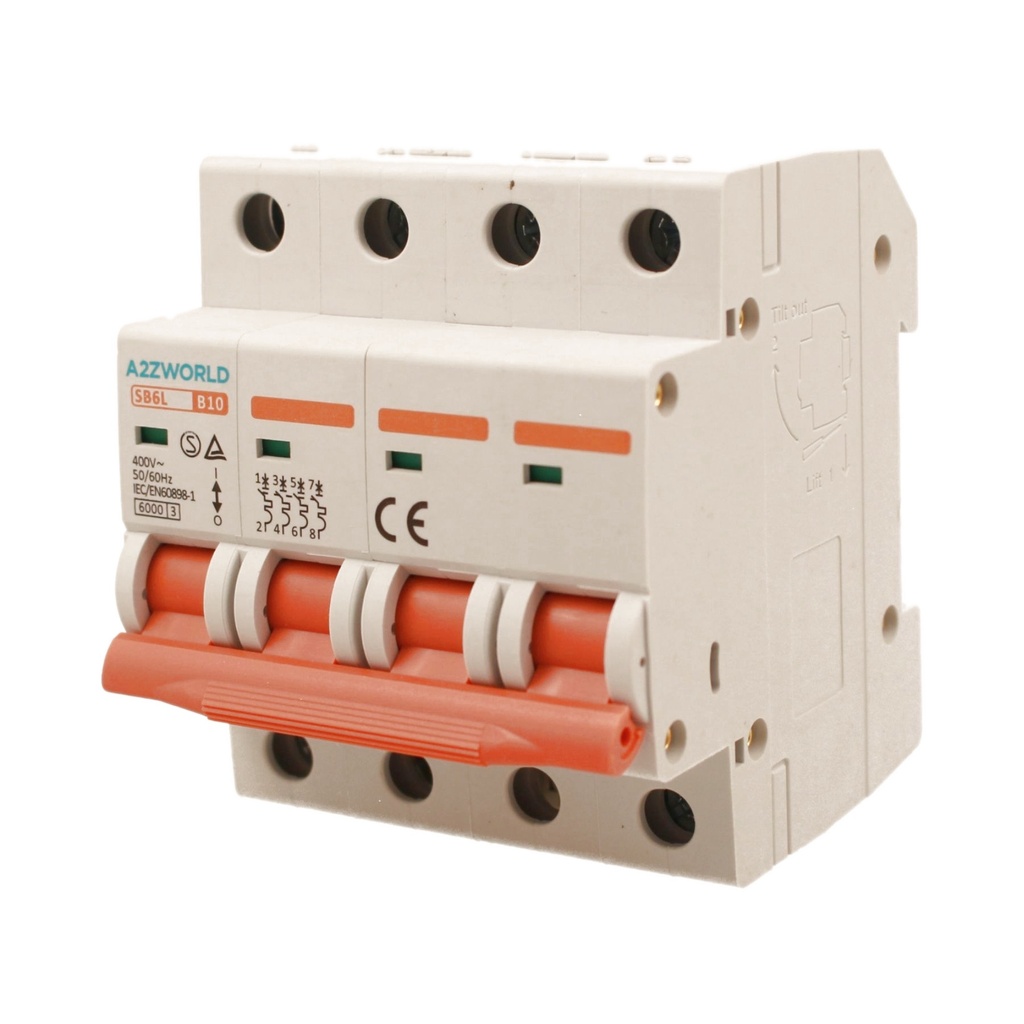 MCB Interruttore Magnetotermico Automatico Curva B 4P 4M 6000A B10A AC 400V IP20 SB6L