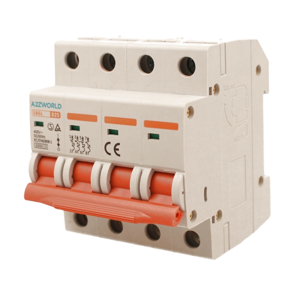 MCB Interruttore Magnetotermico Automatico Curva B 4P 4M 6000A B25A AC 400V IP20 SB6L