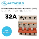 MCB Interruttore Magnetotermico Automatico Curva B 4P 4M 6000A B32A AC 400V IP20 SB6L