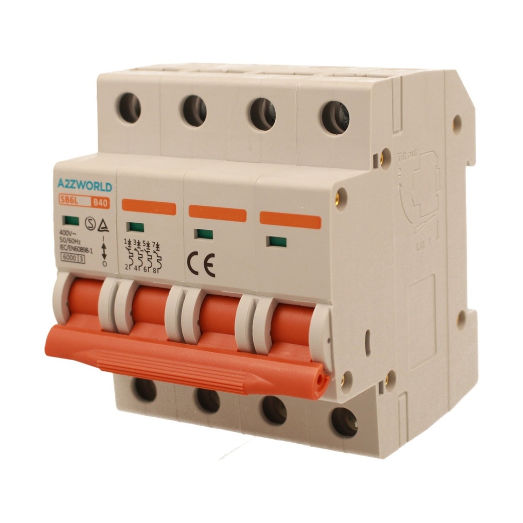 A2ZWORLD MCB Interruttore Magnetotermico Automatico Curva B 4P 4M 6000A B40A AC 400V IP20 IEC60898-1 SB6L