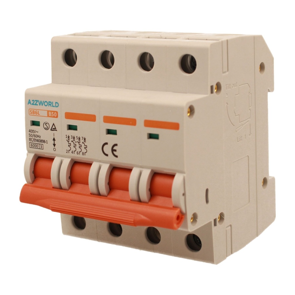 MCB Interruttore Magnetotermico Automatico Curva B 4P 4M 6000A B50A AC 400V IP20 IEC60898-1 SB6L