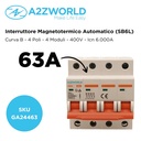 MCB Interruttore Magnetotermico Automatico Curva B 4P 4M 6000A B63A AC 400V IP20 SB6L