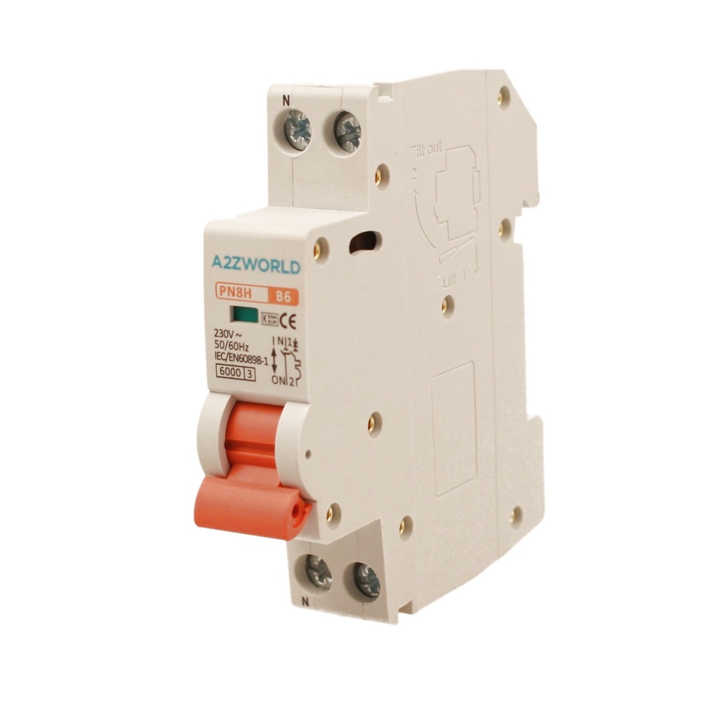 MCB Interruttore Magnetotermico Automatico Curva B 1P+N 1M 6000A B6A AC 230V IP20 PN8H