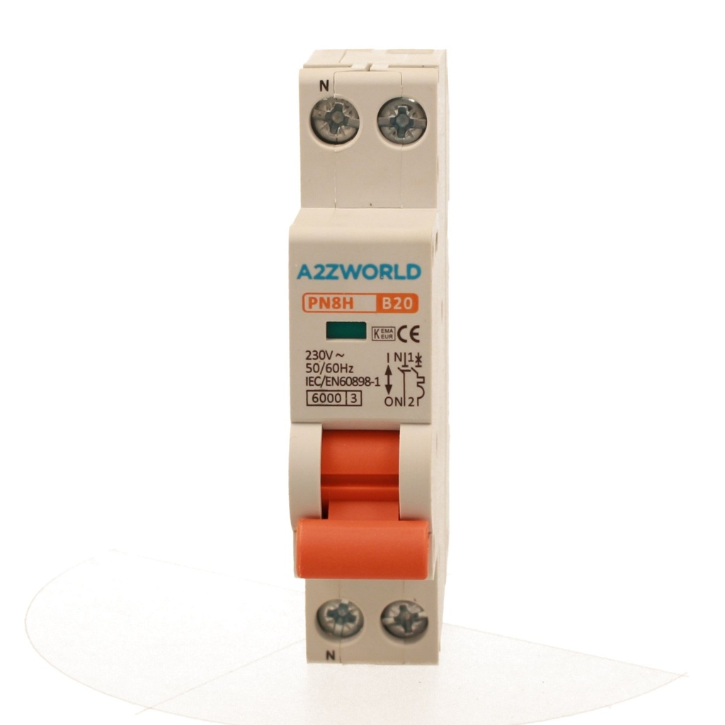 A2ZWORLD MCB Interruttore Magnetotermico Automatico Curva B 1P+N 1M 6000A B20A AC 230V IP20 IEC60898-1 PN8H