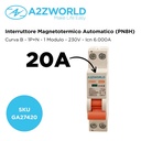 MCB Interruttore Magnetotermico Automatico Curva B 1P+N 1M 6000A B20A AC 230V IP20 PN8H
