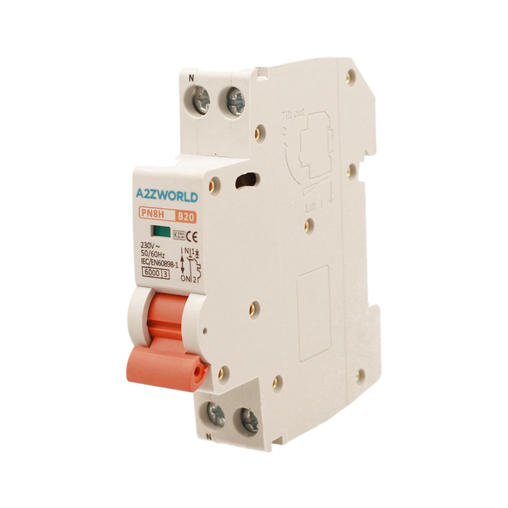 MCB Interruttore Magnetotermico Automatico Curva B 1P+N 1M 6000A B20A AC 230V IP20 PN8H