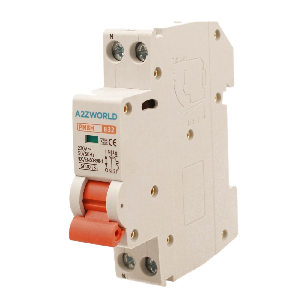 MCB Interruttore Magnetotermico Automatico Curva B 1P+N 1M 6000A B32A AC 230V IP20 PN8H