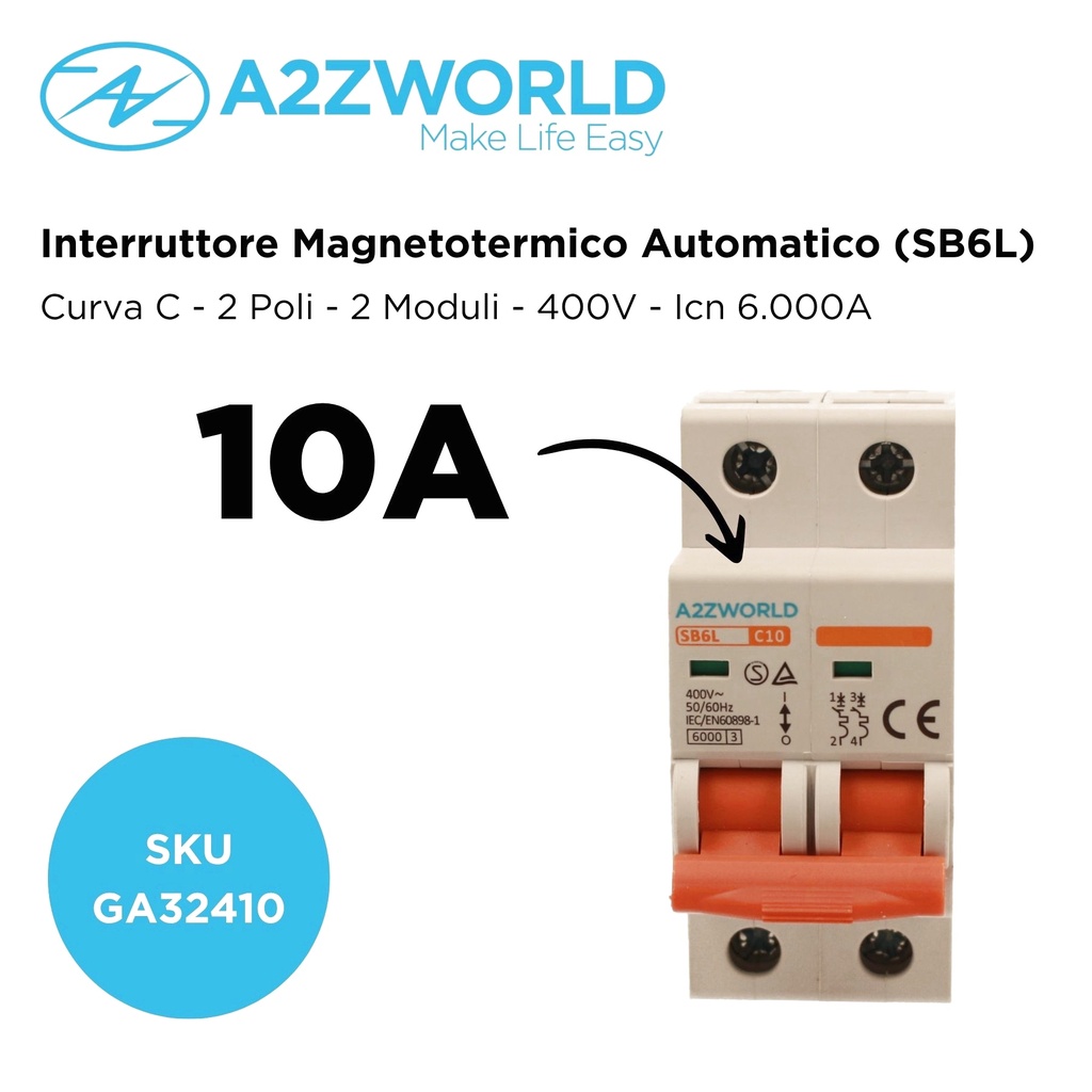 MCB Interruttore Magnetotermico Automatico Curva C 2P 2M 6000A C10A AC 400V IP20 SB6L