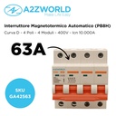 MCB Interruttore Magnetotermico Automatico Curva D 4P 4M 10000A D63A AC 400V IP20 PB8H