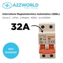 MCB Interruttore Magnetotermico Automatico Curva C 2P 2M 6000A C32A AC 400V IP20 SB6L