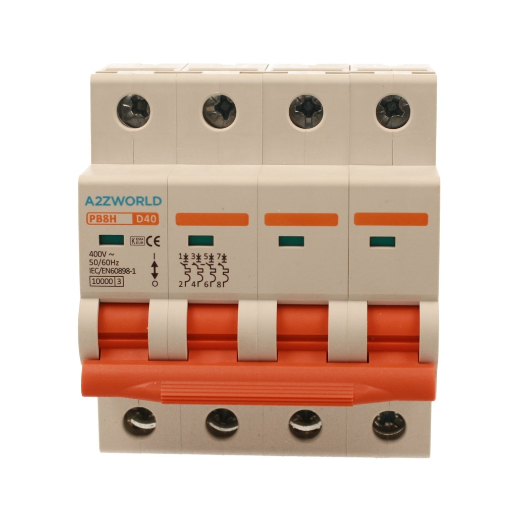 A2ZWORLD MCB Interruttore Magnetotermico Automatico Curva D 4P 4M 10000A D40A AC 400V IP20 IEC60898-1 PB8H