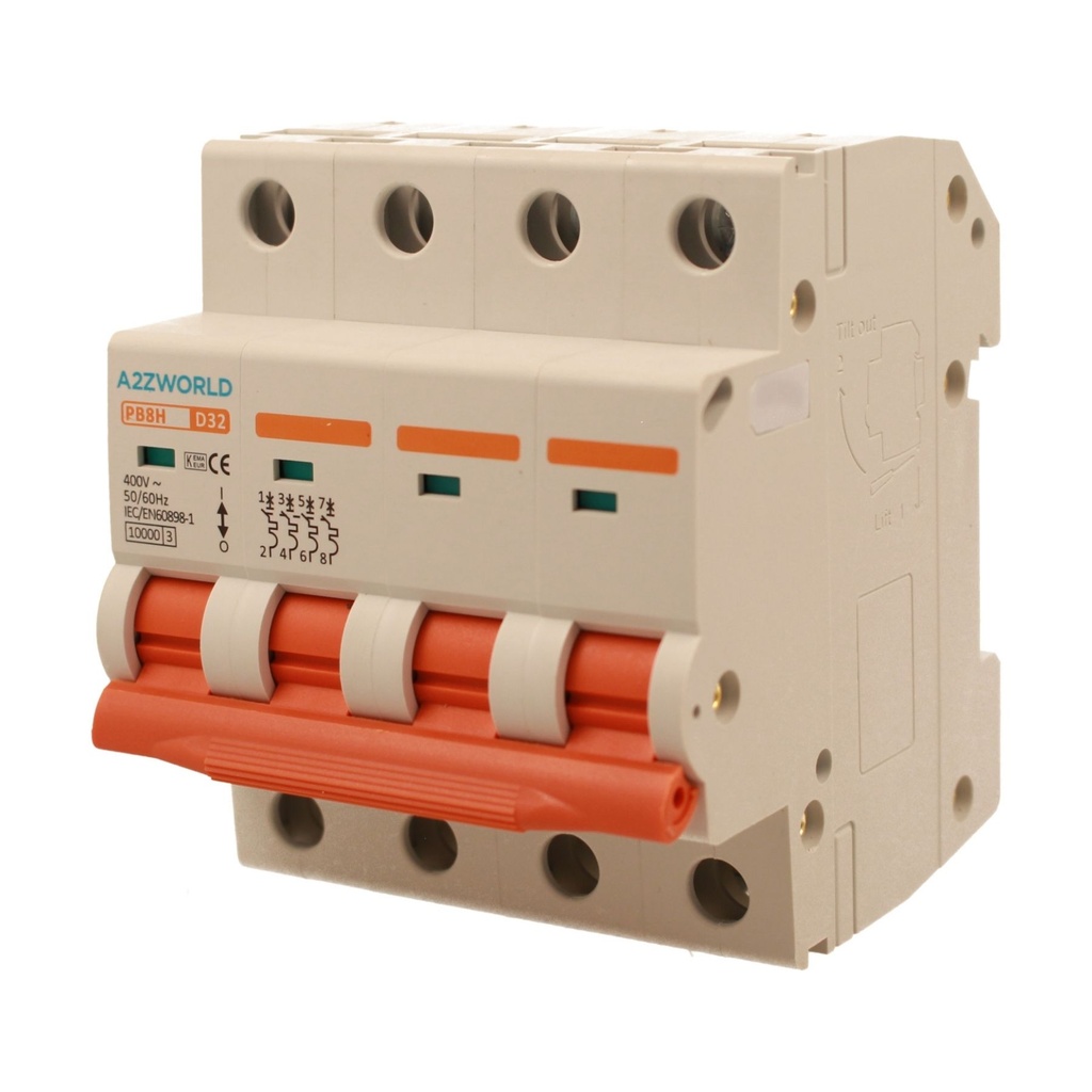 MCB Interruttore Magnetotermico Automatico Curva D 4P 4M 10000A D32A AC 400V IP20 IEC60898-1 PB8H