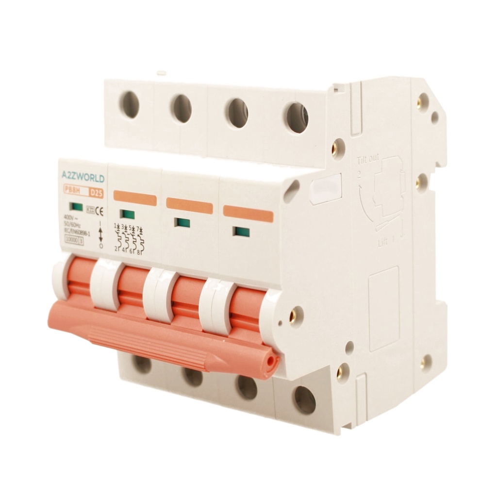 MCB Interruttore Magnetotermico Automatico Curva D 4P 4M 10000A D25A AC 400V IP20 PB8H