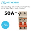 MCB Interruttore Magnetotermico Automatico Curva D 2P 2M 10000A D50A AC 400V IP20 PB8H