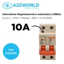 MCB Interruttore Magnetotermico Automatico Curva C 2P 2M 10000A C10A AC 400V IP20 IEC60898-1 PB8H