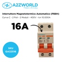 MCB Interruttore Magnetotermico Automatico Curva C 2P 2M 10000A C16A AC 400V IP20 IEC60898-1 PB8H