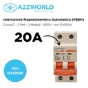 MCB Interruttore Magnetotermico Automatico Curva C 2P 2M 10000A C20A AC 400V IP20 PB8H