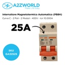 MCB Interruttore Magnetotermico Automatico Curva C 2P 2M 10000A C25A AC 400V IP20 IEC60898-1 PB8H