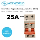 MCB Interruttore Magnetotermico Automatico Curva C 2P 2M 10000A C25A AC 400V IP20 PB8H