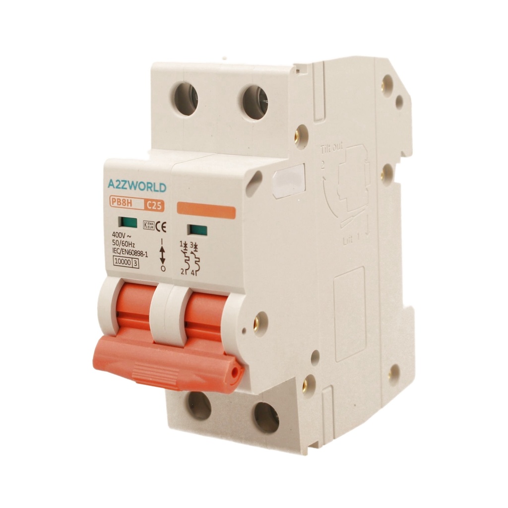 MCB Interruttore Magnetotermico Automatico Curva C 2P 2M 10000A C25A AC 400V IP20 PB8H