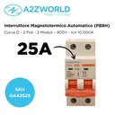 MCB Interruttore Magnetotermico Automatico Curva D 2P 2M 10000A D25A AC 400V IP20 PB8H