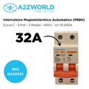 MCB Interruttore Magnetotermico Automatico Curva C 2P 2M 10000A C32A AC 400V IP20 IEC60898-1 PB8H