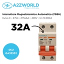 MCB Interruttore Magnetotermico Automatico Curva C 2P 2M 10000A C32A AC 400V IP20 PB8H