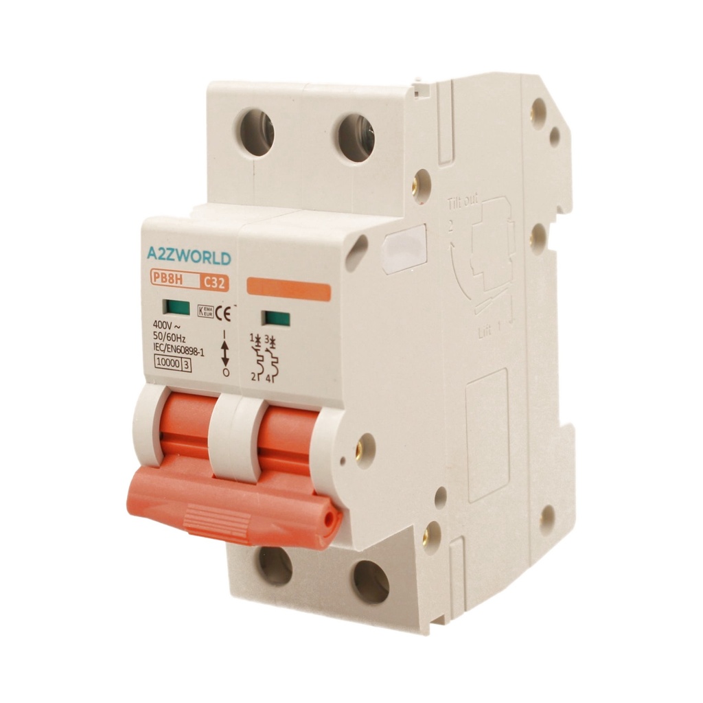 MCB Interruttore Magnetotermico Automatico Curva C 2P 2M 10000A C32A AC 400V IP20 PB8H