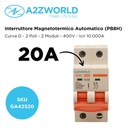 MCB Interruttore Magnetotermico Automatico Curva D 2P 2M 10000A D20A AC 400V IP20 PB8H