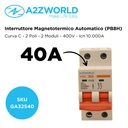 MCB Interruttore Magnetotermico Automatico Curva C 2P 2M 10000A C40A AC 400V IP20 IEC60898-1 PB8H