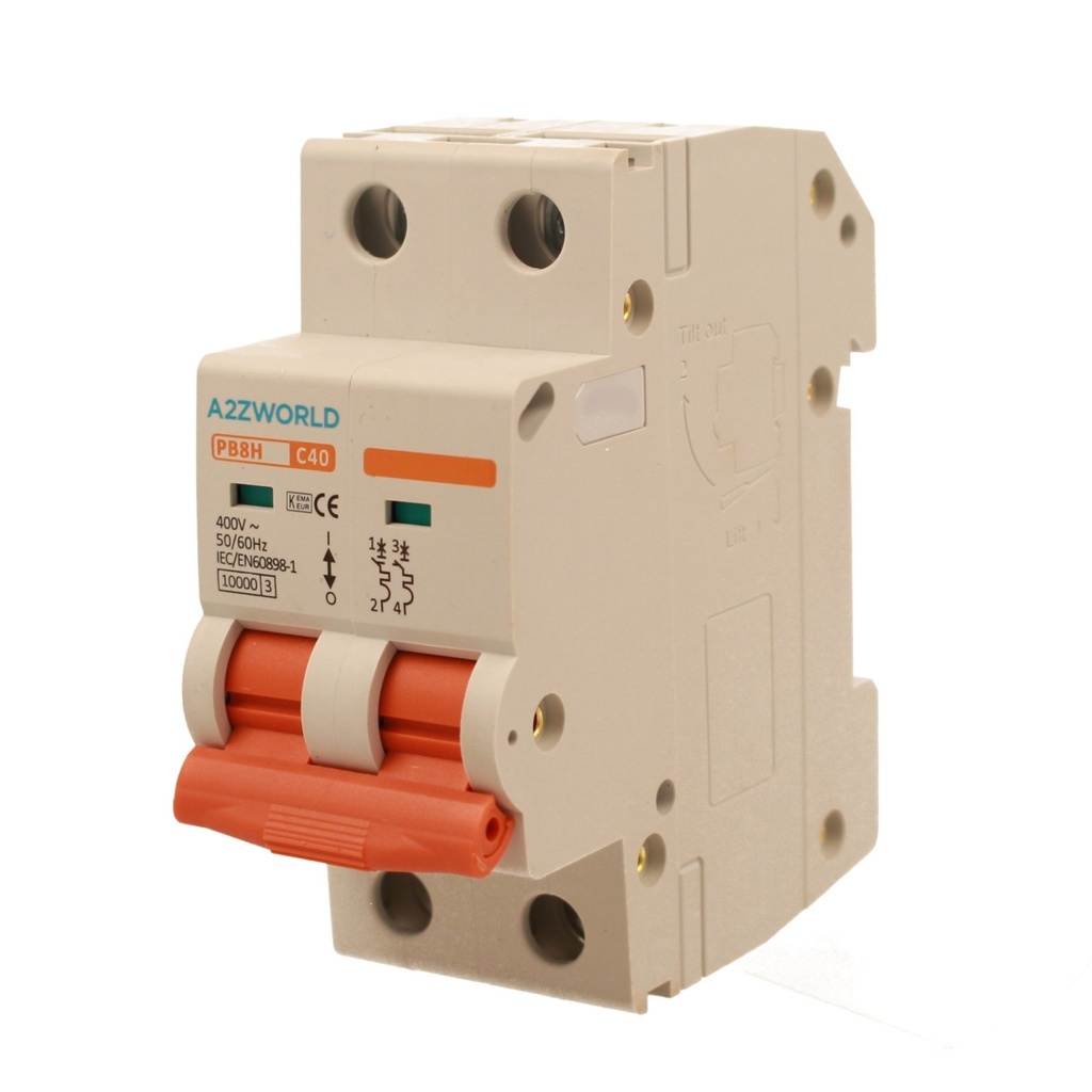 A2ZWORLD MCB Interruttore Magnetotermico Automatico Curva C 2P 2M 10000A C40A AC 400V IP20 IEC60898-1 PB8H