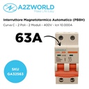 MCB Interruttore Magnetotermico Automatico Curva C 2P 2M 10000A C63A AC 400V IP20 PB8H