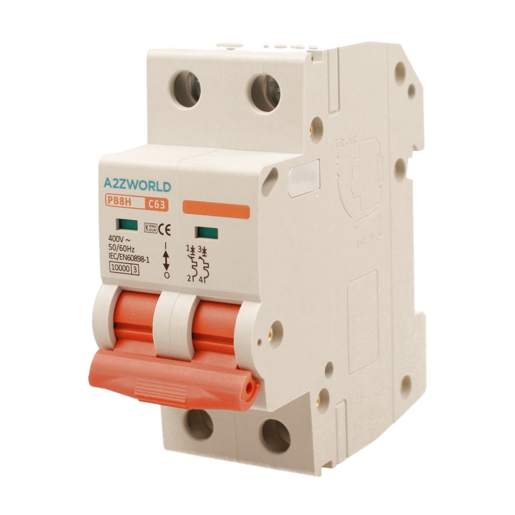 MCB Interruttore Magnetotermico Automatico Curva C 2P 2M 10000A C63A AC 400V IP20 PB8H
