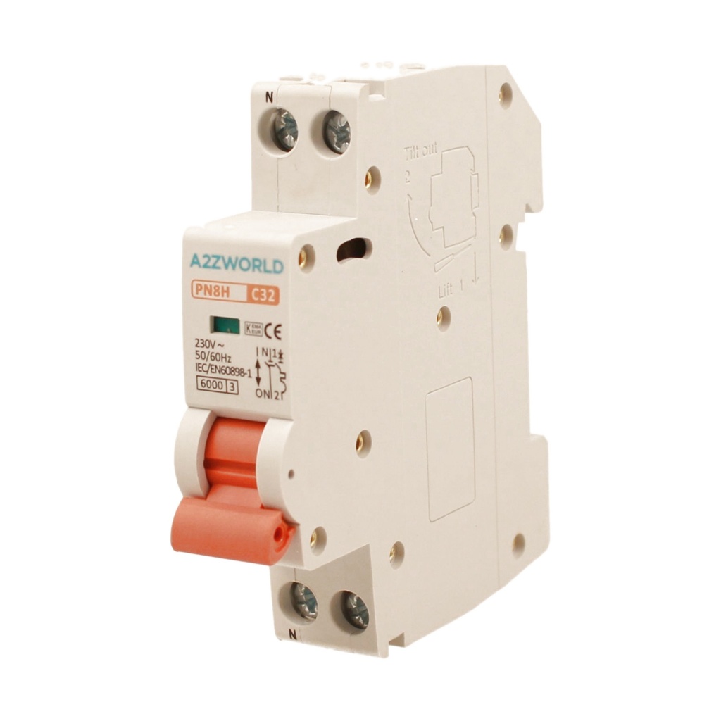 MCB Interruttore Magnetotermico Automatico Curva C 1P+N 1M 6000A C32A AC 230V IP20 PN8H