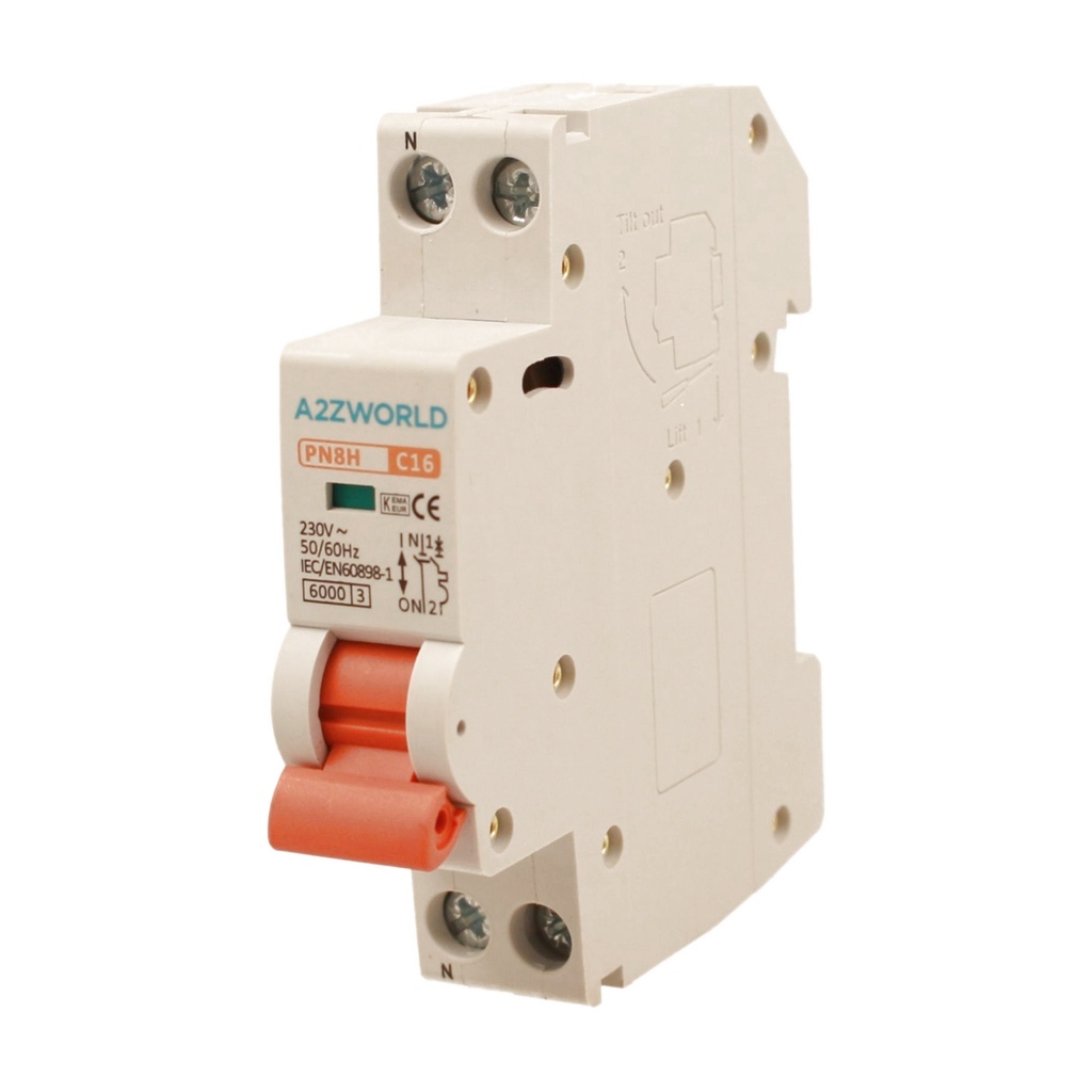 MCB Interruttore Magnetotermico Automatico Curva C 1P+N 1M 6000A C16A AC 230V IP20 PN8H