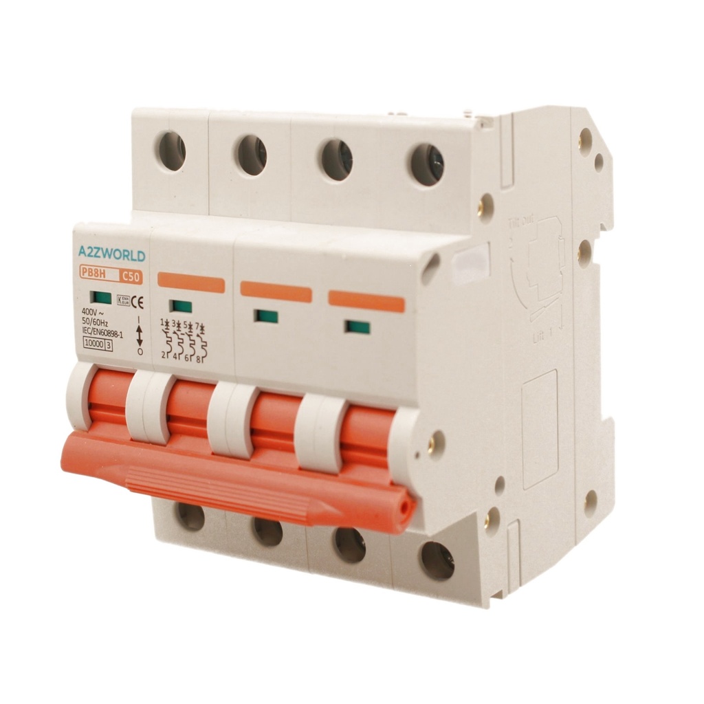 MCB Interruttore Magnetotermico Trifase 380V 50A Curva C 4P 4M 10000A C50A AC 400V IP20 PB8H