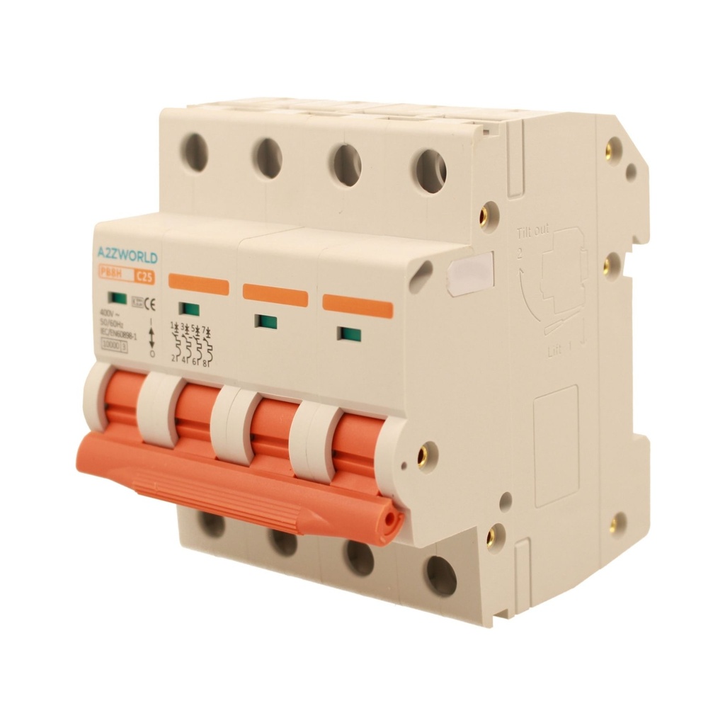 MCB Interruttore Magnetotermico Automatico Curva C 4P 4M 10000A C25A AC 400V IP20 IEC60898-1 PB8H