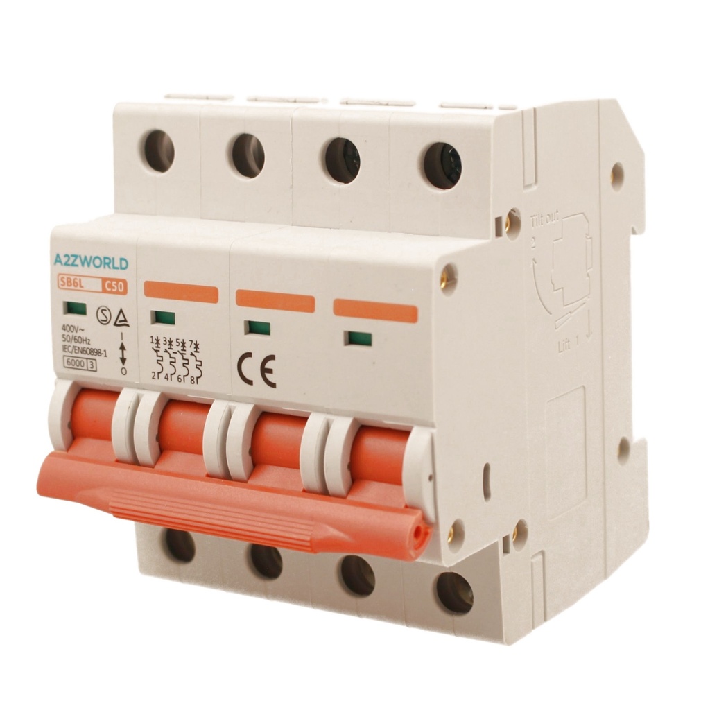 MCB Interruttore Magnetotermico Trifase 380V 50A Curva C 4P 4M 6000A C50A AC 400V IP20 SB6L