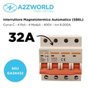 MCB Interruttore Magnetotermico Trifase 380V 32A Curva C 4P 4M 6000A C32A AC 400V IP20 SB6L