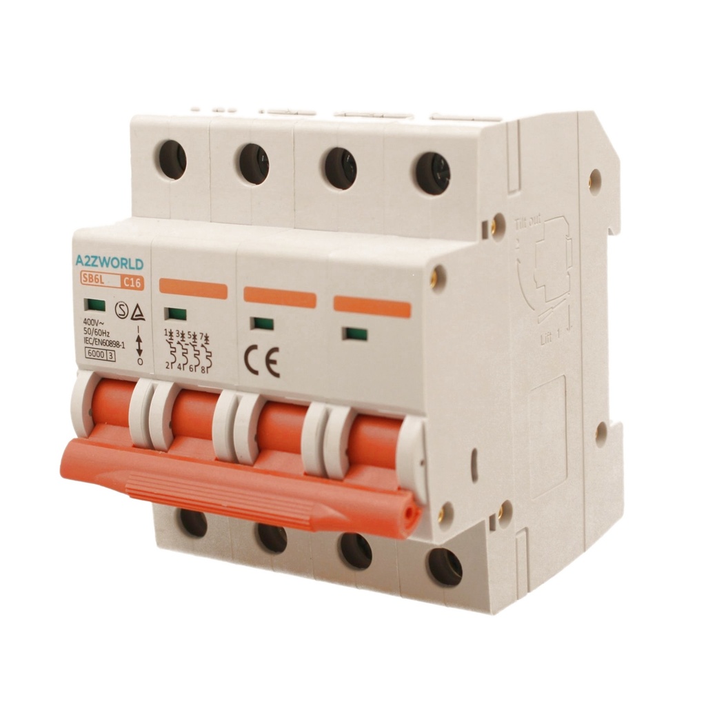 MCB Interruttore Magnetotermico Trifase 380V 16A Curva C 4P 4M 6000A C16A AC 400V IP20 SB6L