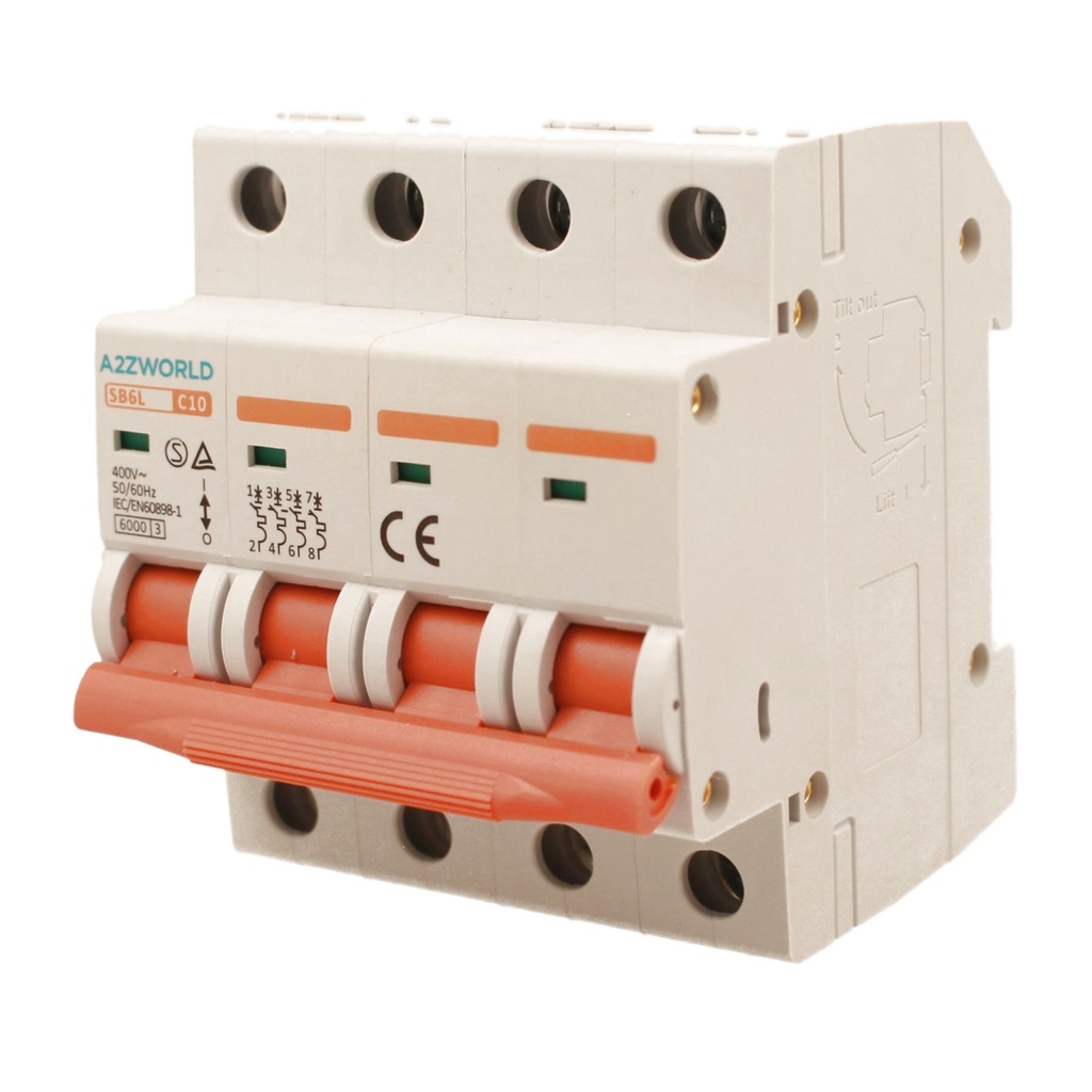 MCB Interruttore Magnetotermico Trifase 380V 10A Curva C 4P 4M 6000A C10A AC 400V IP20 SB6L